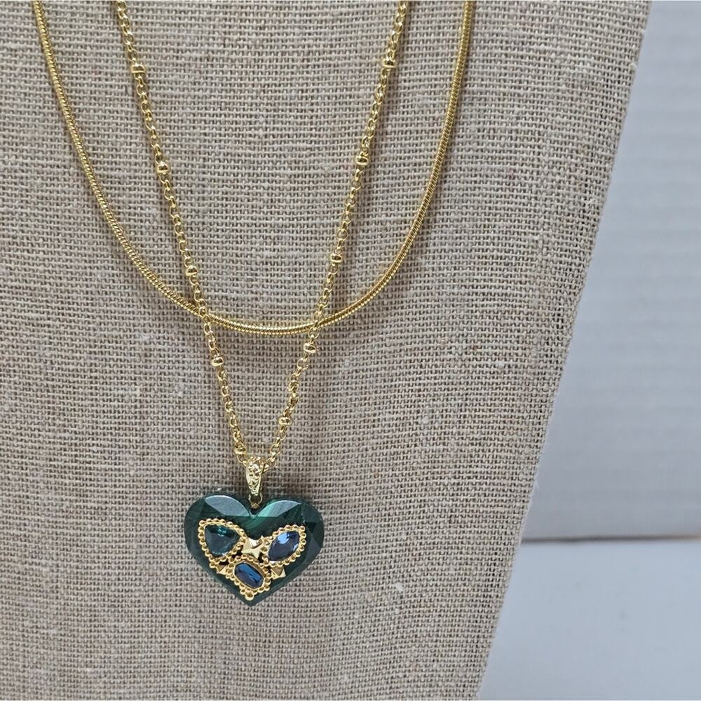 KENDRA SCOTT Penny Gold Heart Multi Strand Necklace in Green Mix NWT